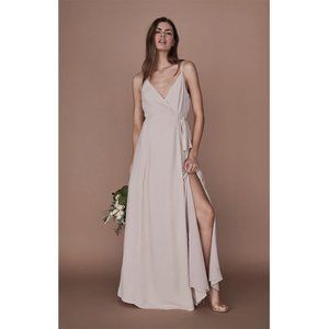 NEW WAYF The Angelina Slit Wrap Gown Champagne L